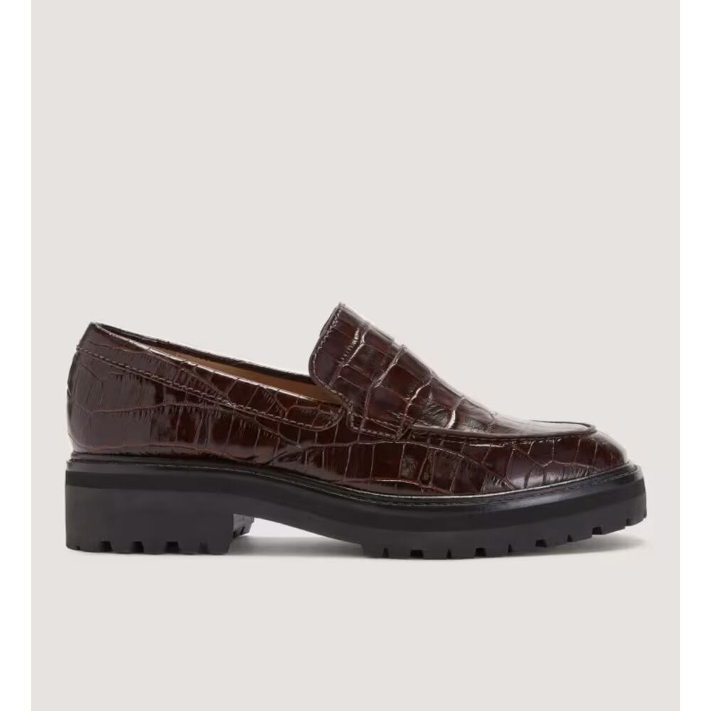 NEW Everlane Brown Crocodile Embossed Leather Lug Loafers Size 8.5 NWOB Preppy